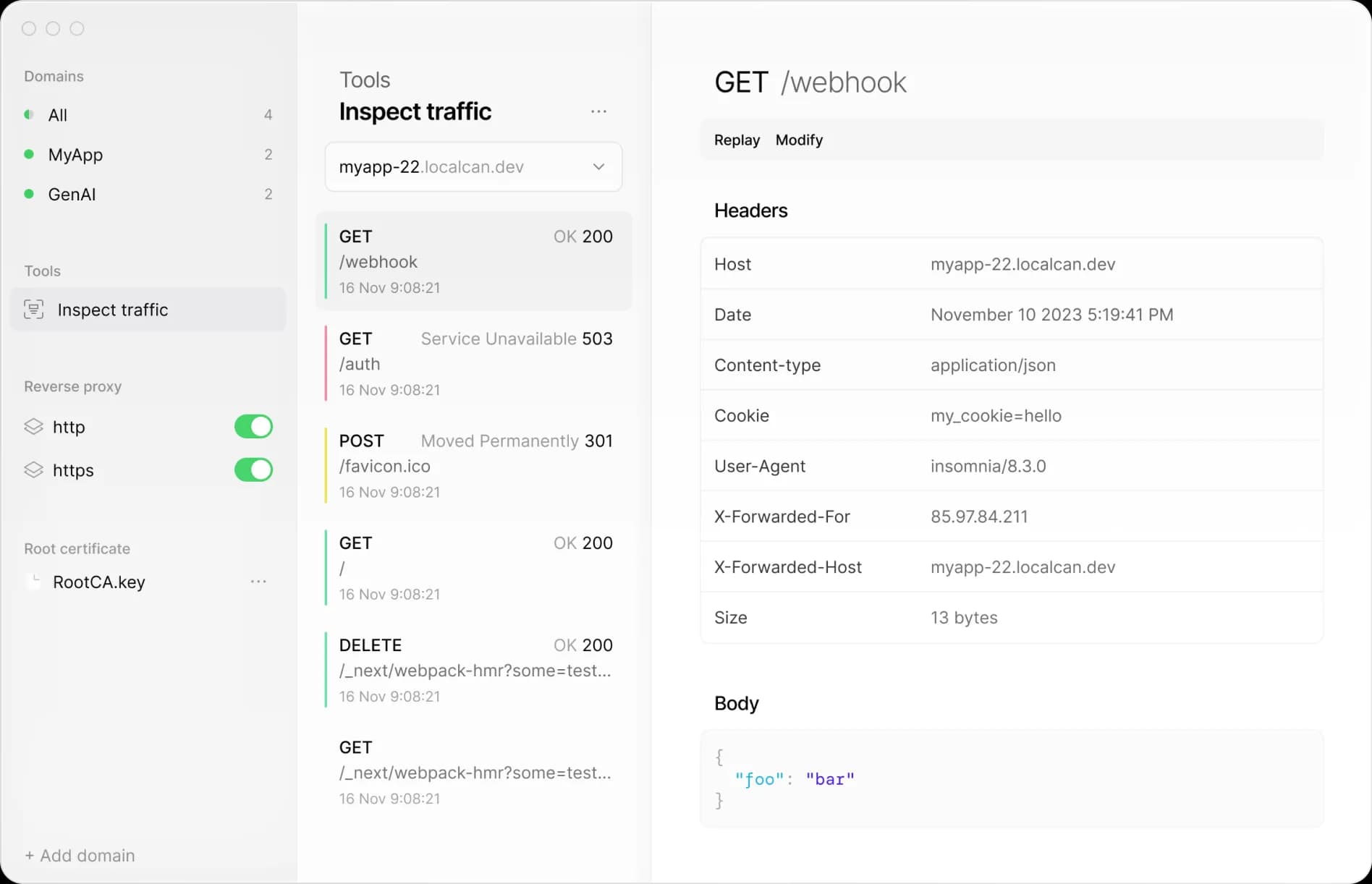Inspect traffic & test webhooks